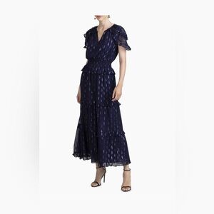 Shoshanna Midnight tiered Laguna Ruffled Maxi Dress navy size 2